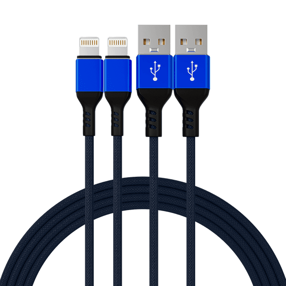 [2 Pack] 6ft Long MFI Certified Phone Charger Cable - Heavy-Duty Durable Braided Data Sync Lightning to USB Charging Cables Cords for iPhones - Blue