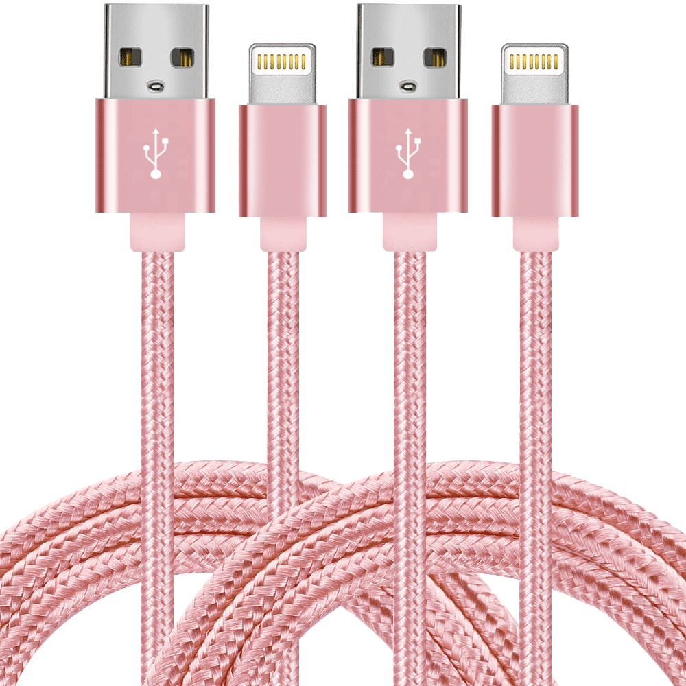 [2 Pack] 6ft Long MFI Certified Phone Charger Cable - Heavy-Duty Durable Braided Data Sync Lightning to USB Charging Cables Cords for iPhones - Pink