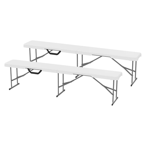 2 Pack 6ft Portable Folding Bench - Outdoor Camping Seats with Handle - Plastic Folding Benches for Soccer, White