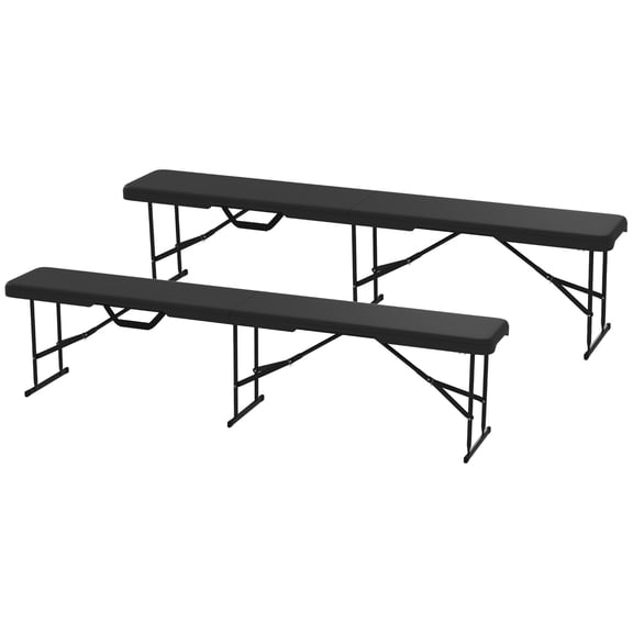 2 Pack 6ft Portable Folding Bench Seat Plastic Camping Bench with Carry Handle Black