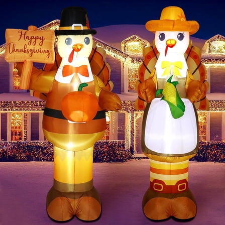 2 Pack 6ft Thanksgiving Inflatables Turkey Outdoor Decoration Thanksgiving Turkey Blow Ups for Outside with Built-in LEDs Inflatable Yard Decoration for Holiday Garden Lawn Party Decor(Rustic Style)