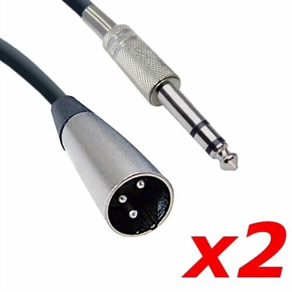 2-Pack 6ft XLR Male to 1/4" Stereo TRS Shielded Microphone Cable