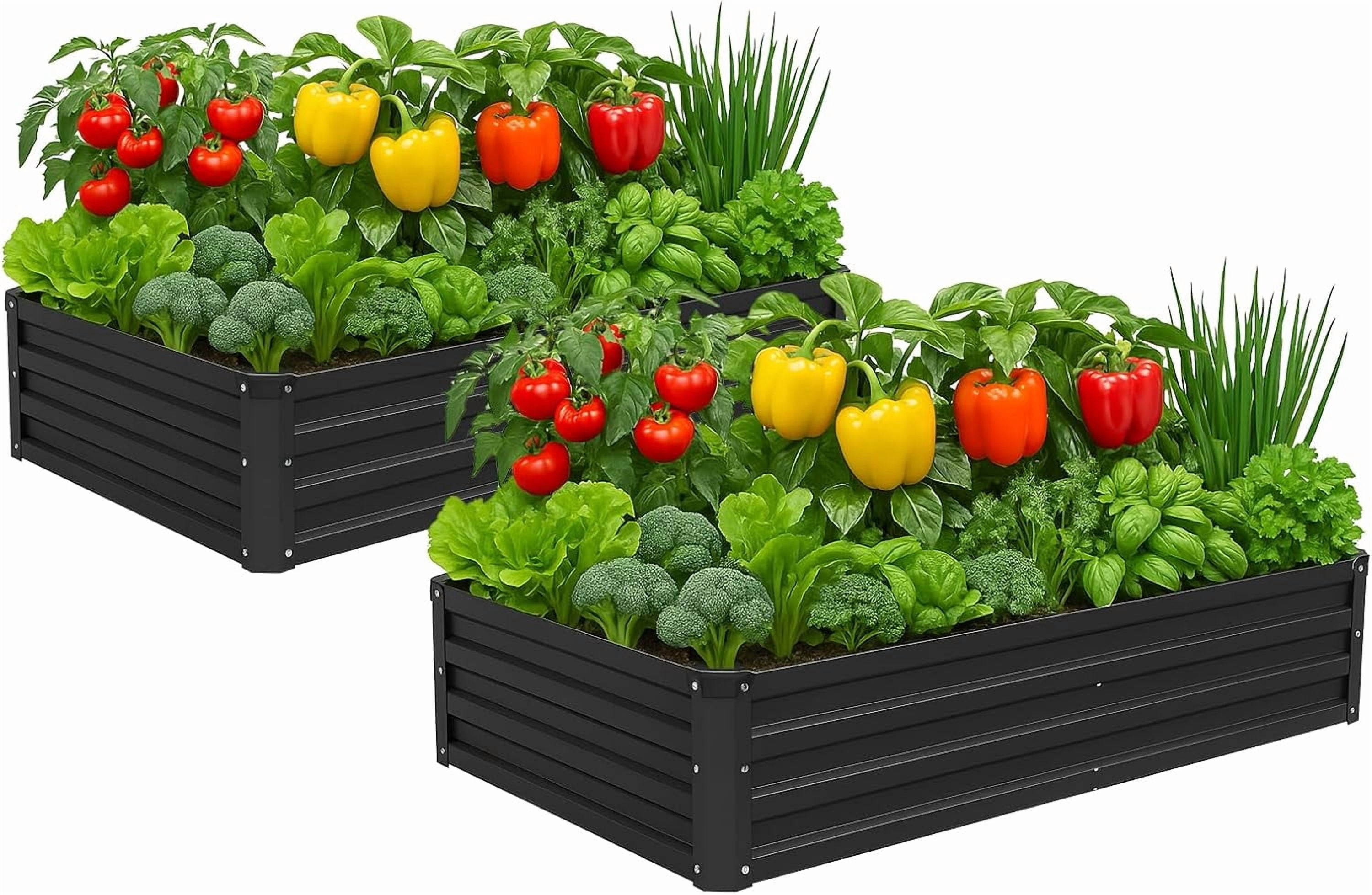 2 Pack 6x3x1FT Galvanized Raised Garden Beds Kit Outdoor Metal Gardening Planter Box for Vegetable Elevated Flower Herbs,Black