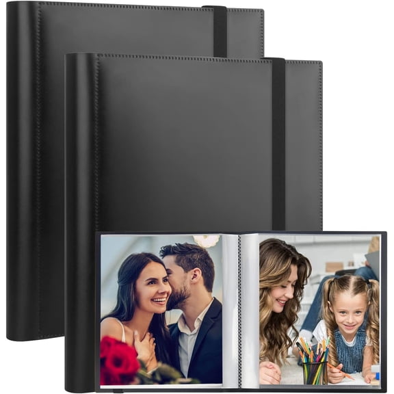 2 Pack 6x8 Photo Album Book Holds 64 Pictures, Art Portfolio Binder for 6 x 8 Pictures, Photo Albums for 6x8 Photos, 8x6 Sheet Protector Folder for Photos Artwork Drawings, Black