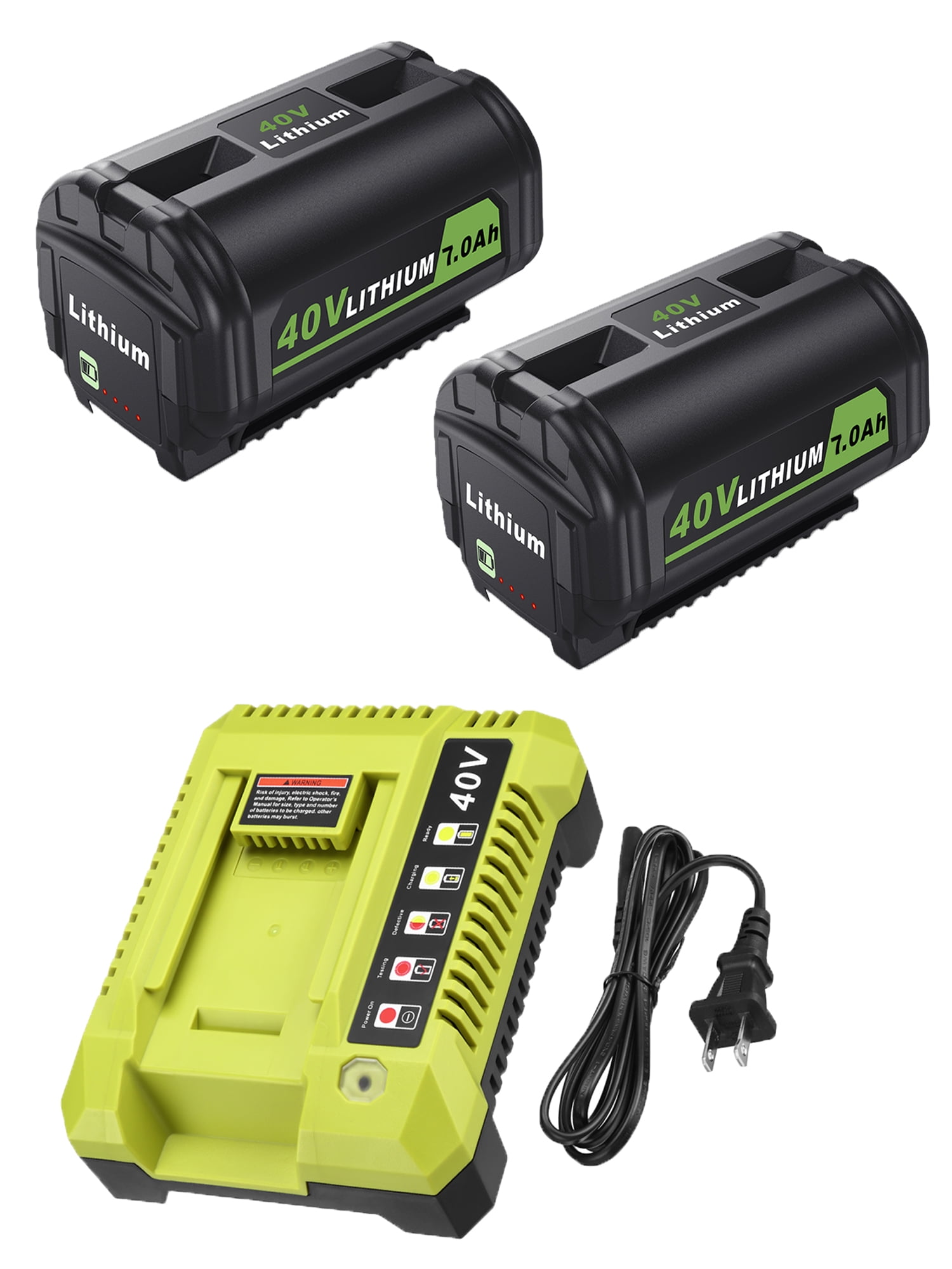 2 Pack 7.0Ah 40V Lithium Battery and Rapid Battery Charger for Ryobi 40 Volt Power Tools OP4050A OP40601 OP4026A OP4040 OP4030 Battery Charger OP401