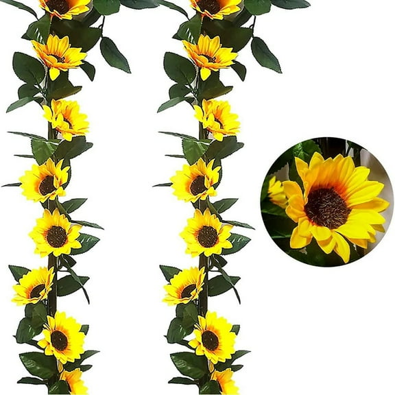 2 Pack 7.4 feet Long Fake Sunflower Garland Hanging Sunflower Vine Artificial Spring Garden Decoration for Wedding Party Doorway Backdrop Kitchen Decor