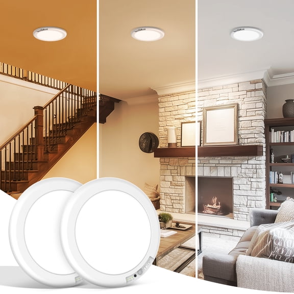 2 Pack 7.48Inch Modern Rechargeable Ceiling Lights With Remote,3CCT,10%-100% Dimmable,3 Smart Modes,Timer,4000mAh,Motion&Light Sensor Auto ON &OFF,Ultra-Thin LED Wireless Lighting