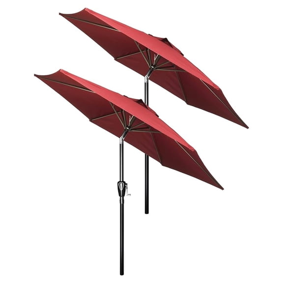 2 Pack 7.5' Patio Umbrella Outdoor Table Yard Umbrella with 6 Sturdy Ribs for Backyard, Pool, Garden, Deck, Red