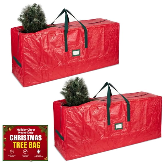 2 Pack 7.5 ft Christmas Tree Storage Bag, Heavy Duty Oxford Fabric with Reinforced Handles and Dual Zippers Wide Opening, Extra Large Storage Container for Trees and Decorations (Red)