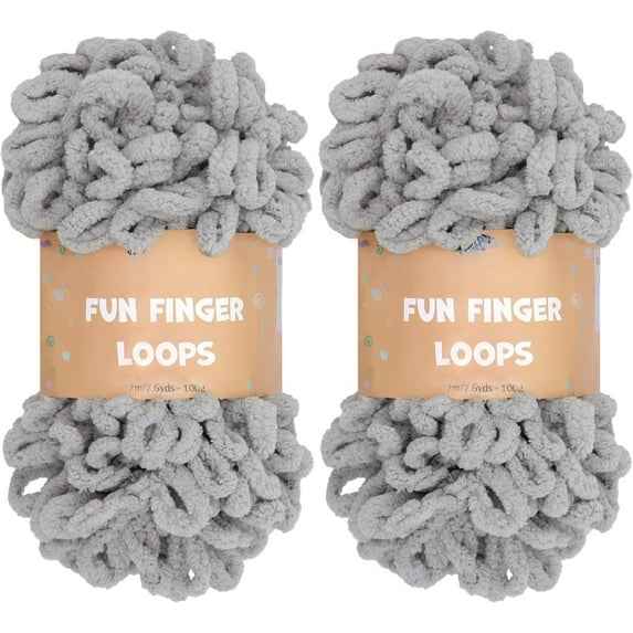 2 Pack (7.6 yds,3.5 oz Each Skein) Bulky Loop Yarn for Finger Knitting Soft,Off The Hook Loop Yarn,No-Needle Craft Chenille Yarn for Crocheting,Grey Tie Dye Hand-Knitting Yarn,