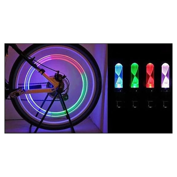 2-Pack 7-Color Tire Valve Lights Auto Flash on Motion AG10 Batteries Easy Screw-On Enhances Night Visibility and Style - Silver