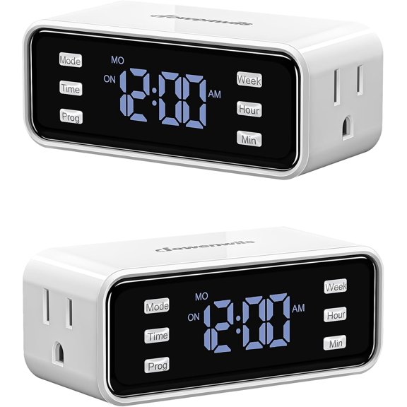 2 Pack 7 Day Heavy Duty Timer, Dual Outlet Digital Timer, 3 Prong Programmable Plug in Timers for Indoor Lamp, Light, Fan, Clear Display, 8 On/Off Programs, 125V 60Hz