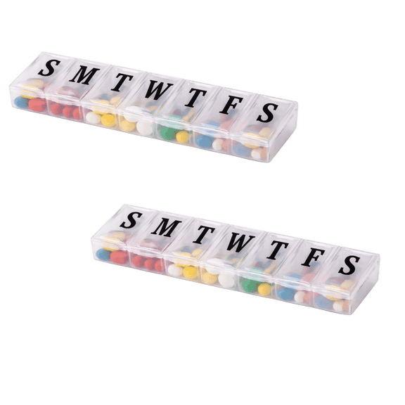 2 Pack Weekly Pill Organizer  7 Day Medicine & Vitamin Box, Clear BPA-Free