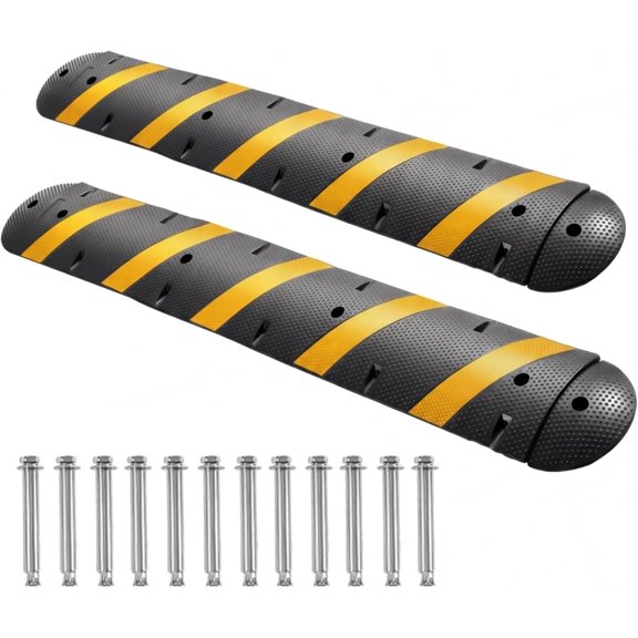 2 Pack 7 Ft Speed Bump 25000 lbs Capacity Reflective Cable Protector with End Caps