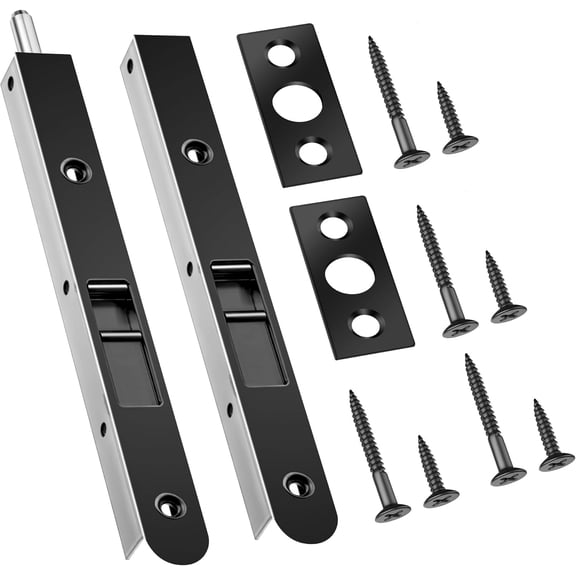 2 Pack 7 Inch Flush Bolt for Double Door, Heavy Duty Chrome Plating Flush Latch Bolts, French Lock for Opening and Composite Wood Double Dummy Door (Black Plating Color)