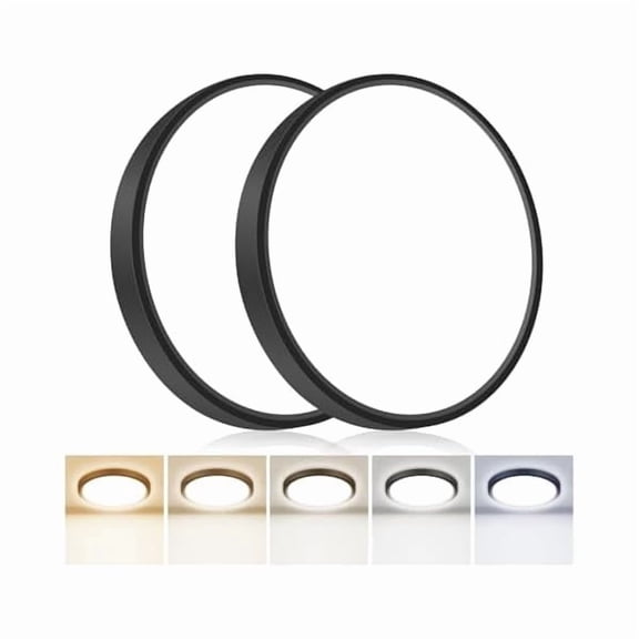 2-Pack 7 Inch Flush Mount LED Ceiling Light, 5CCT Selectable 3000K-6500K, 15W 1800LM Thin Round Black Ceiling Light Fixture for Closet Bathroom Bedroom Kitchen Hallway