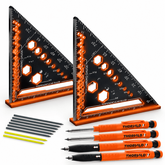 2-Pack 7 Inch Precision Carpenter Squares with 2 Pencils and 12 Replacement Leads