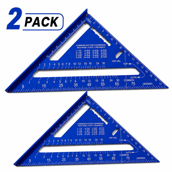2 Pack 7 Inch Rafter Square, Aluminum Alloy Speed Square for Woodworking, Roof Framing, Angle Measuring and Cutting Layout