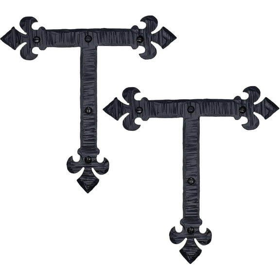 2 Pack 7" Metal L Bracket for Furniture - Black - Handmade Decorative Steel Brackets - Rustic Metal Corner Brackets for Front Doors, Gates, Garages, Tables & Cabinets - The Fleur De Lis Series