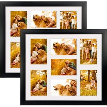 2 Pack 7 Opening 4x6 Collage Picture Frames, Horizontal and Vertical Black Multi Photo Frame for Wall Mount