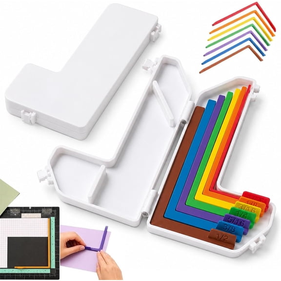 2-Pack 7-Piece Alignment Guides Paper Craft Set with Storage Case, Color-Coded Precision Layering & Matting Spacers for Card Making and Scrapbooking, 90° Corner Rulers (1/16" to 1/2" Increments)
