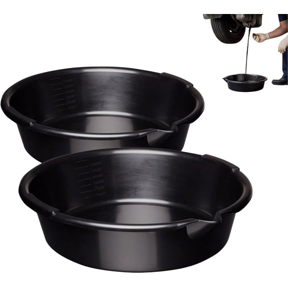2 Pack 7 Quart Oil Drain Pan, Anti-Splash Oil Change Pan with Scale Mark & Pour Spout, Low Profile Waste Fluid Collector for Cars, Trucks, Motorcycles, Lawn Mowers