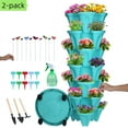 thumbnail image 1 of 2 Pack 7-Tier Stackable Vertical Planter Tower with Wheels & Tools – Indoor/Outdoor Pots for Strawberries, Herbs, Flowers (Teal), 1 of 16