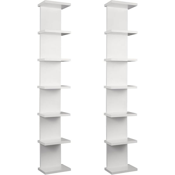 2 Pack 7 Tier Wall Shelf Unit - 43" Lack Floating Shelf, Compact Display Floating Shelf, Vertical Column Wall Decor Mount Floating Storage Organizer Tall Tower Shelf for Bedrooms, Living Rooms