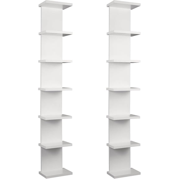 2 Pack 7 Tier Wall Shelf Unit 43" White Lack Wall Shelf Display Floating Shelves for Storage Vertical Column Tower Design Floating Storage Organizer for Bedroom Living Room Decor
