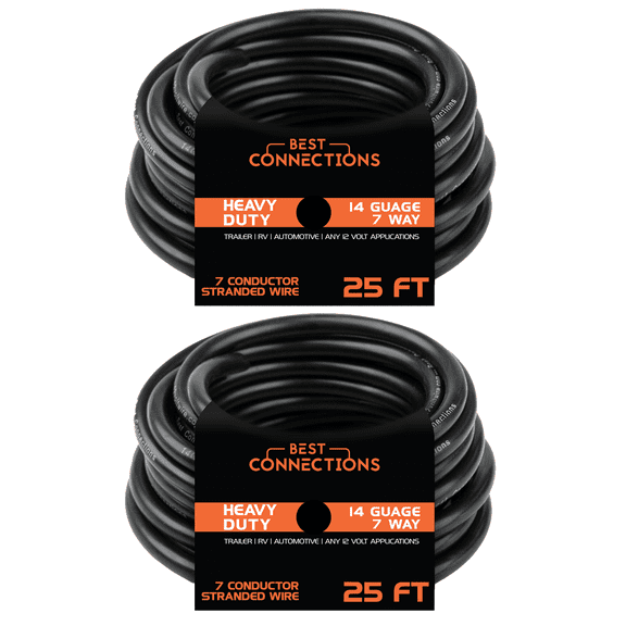 2-Pack 7 Way Trailer Wire (25 Feet)  Heavy Duty 14 Gauge 7 Conductor Insulated RV