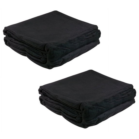 2 Pack 7'x13' Black Pre Tarp Blanket with Grommets for Tarp & Cargo Load & Protection - Heavy Duty Textile Moving Blankets for Packing & Shipping Furniture - Non-Abrasive Surface