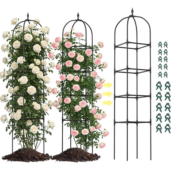 2 Pack 70.87" Garden Obelisk Trellis for Climbing Plants  Rustproof Metal Plant Tower, Pyramid Design for Roses, Clematis, Jasmine, and Vegetable Vines, Indoor & Outdoor Use, Black