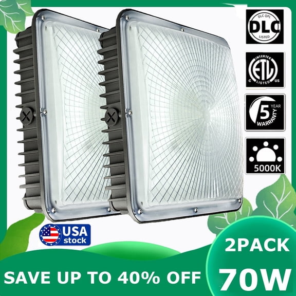 2 Pack 70 Watts LED Canopy Lights, 300-400W HPS/HID Replacement 5000K Daylight