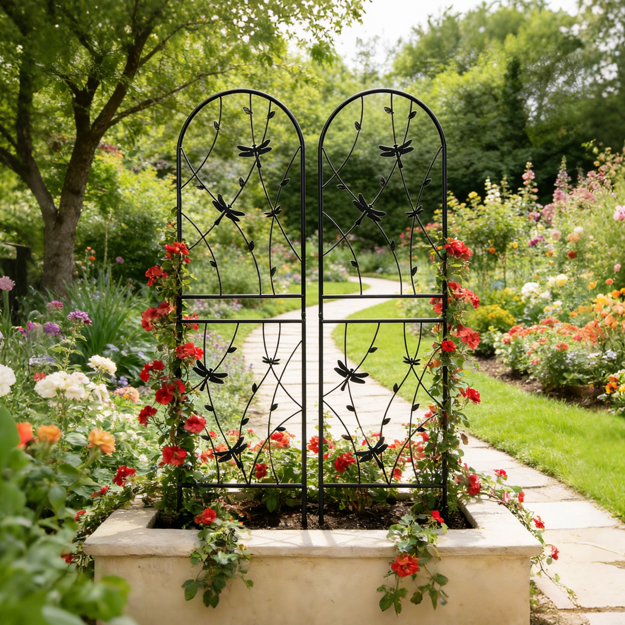 2 Pack 71" H Large Garden Trellis，Heavy Duty Rustproof Black Iron Plant Trellis for Potted Plant Support Metal Climbing Rose Trellis