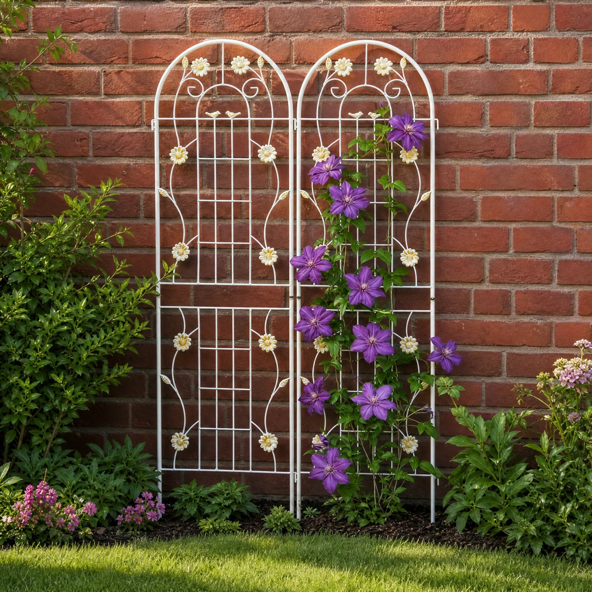 2 Pack 71" x 19.7" Metal Garden Trellis Rustproof Outdoor Plant Trellis for Climbing Plants Heavy Duty Flower Vine Support Trellis for Rose Clematis Ivy Cucumber Garden Patio Decor Cream White