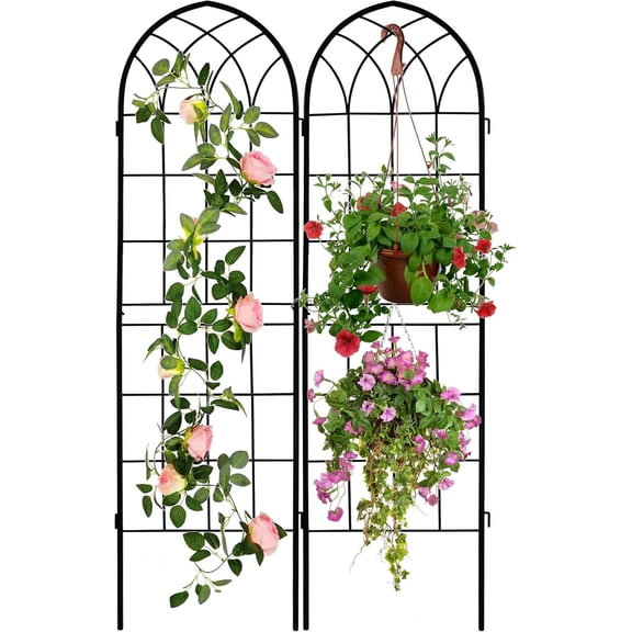 2 Pack 71x20 Inch Rustic Iron Arch Garden Trellis with Black Powder Coating