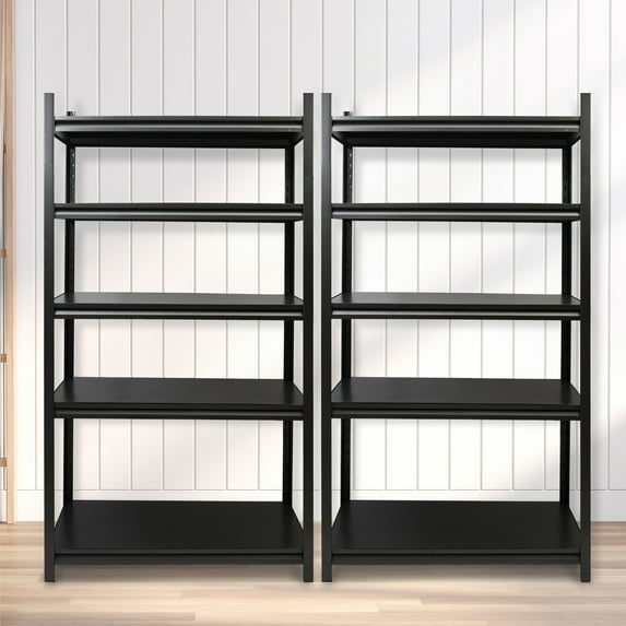 2 Pack 72"H Garage Storage Shelving Heavy Duty, Adjustable 5-Tier Metal Shelves for Storage, Basement Shelving Utility Shelf Rack, 2000 lbs Capacity, 72"H*35.4"W*15.7"D, Black