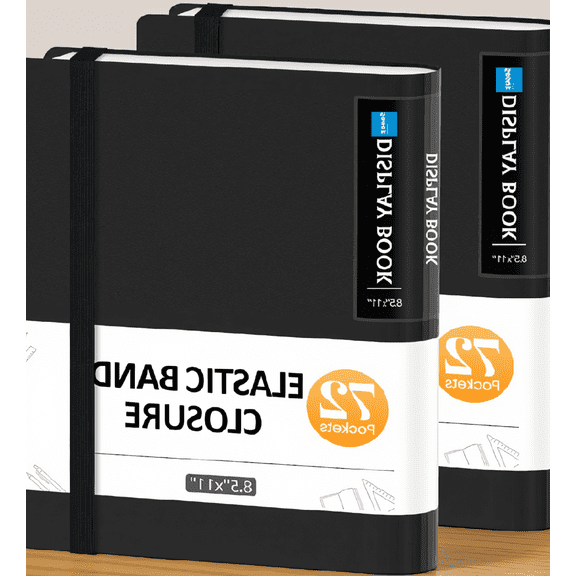 2 Pack 72-Pocket Portfolio Binder with Clear Sheet Protectors, 8.5x11 Presentation Book, 144 Pages, Elastic Band Closure
