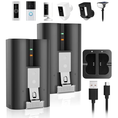 2 Pack 7200mAh Rechargeable Battery Packs with Charger Station Compatible with R-ing Doorbell 2/3/4, Spotlight and Stick Up Cam