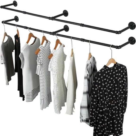 2 Pack 72inch Industrial Pipe Clothes Garment Rack Ceiling Mount For Hanging Rod Bar for Laundry Room Up to Max Load 135Lb