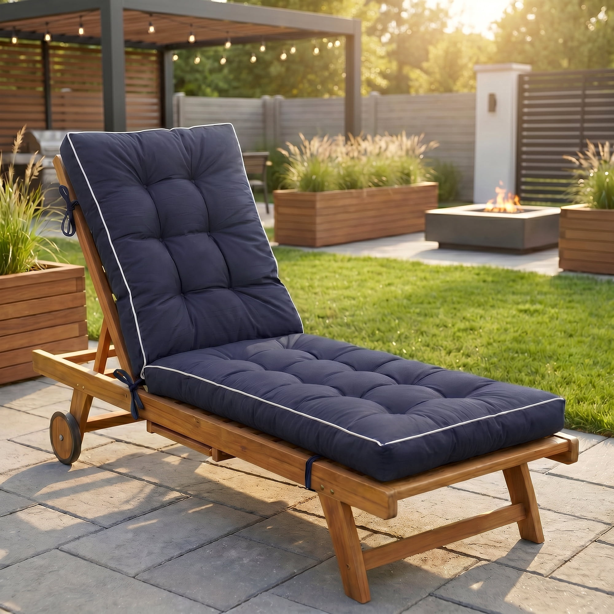 2 Pack 72x21 Inch Outdoor Folding Chaise Lounge Cushion, Quick Dry Shredded Foam Sun Lounger Pad with Non-Slip Backing & 6 Fastening Straps for Patio, Deck and Poolside Recliners