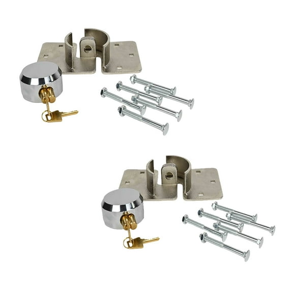 (2 Pack) 73mm Hidden Shackle Padlock & Hasp w/Keyed Differently - Heavy Duty Solid Steel Hockey Puck Lock Chrome Coating w/ 2 Keys for Enclosed Trailer, Vans, Gates & General Security