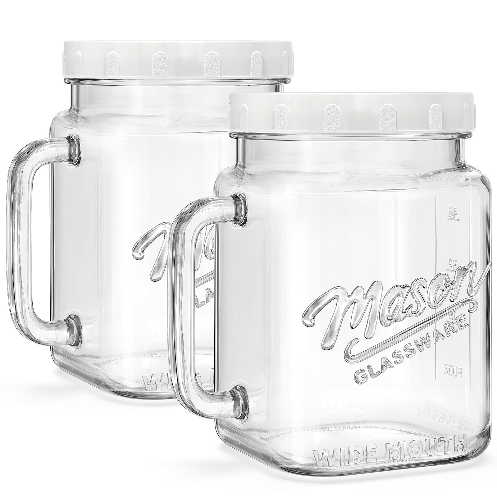 Syntic 2 Pack 74 oz Glass Mason Jars with Handles, Wide Mouth