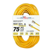 (2-Pack) 75 ft Power Extension Cord Outdoor & Indoor Heavy Duty 12 Gauge/3 Prong SJTW (Yellow) Lighted end Extra Durability 15 AMP 125 Volts 1875 Watts ETL Listed by LifeSupplyUSA