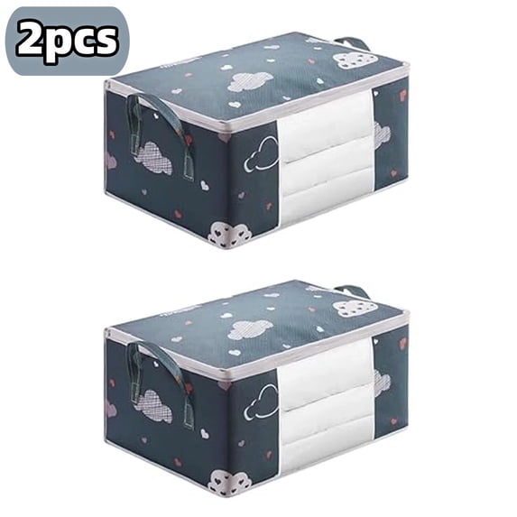 2 Pack 75L Large Storage Bags, Foldable Clothes Storage Bins with Reinforced Handle for Clothing Blanket Comforters Bed Sheets Pillows Toys Organizers and Storage, Navy blue