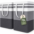 thumbnail image 1 of UTDT 2 Pack 75L Laundry Hamper, Collapsible Waterproof Clothes Organizer with Reinforced Handles, Freestanding Storage Bin for Dorm Bedroom, Gray, 1 of 9