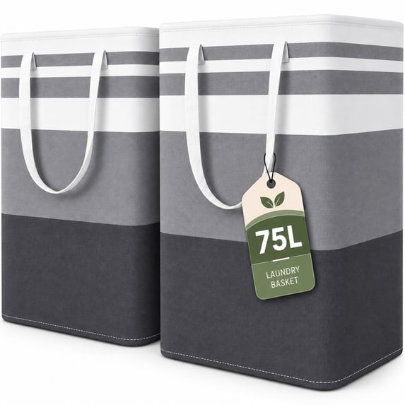 UTDT 2 Pack 75L Laundry Hamper, Collapsible Waterproof Clothes Organizer with Reinforced Handles, Freestanding Storage Bin for Dorm Bedroom, Gray