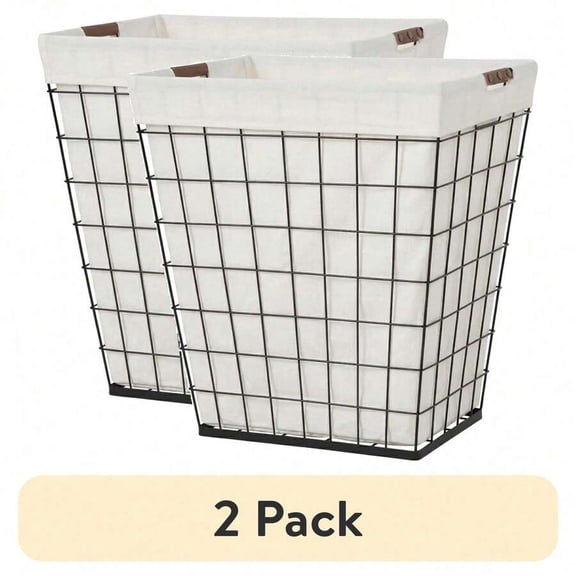 2 Pack 75L Rectangular Steel Wire Laundry Hamper, 20 in x 15 in x 22.4 in, With Removable Cotton Blend Liner, Clothes Storage Basket