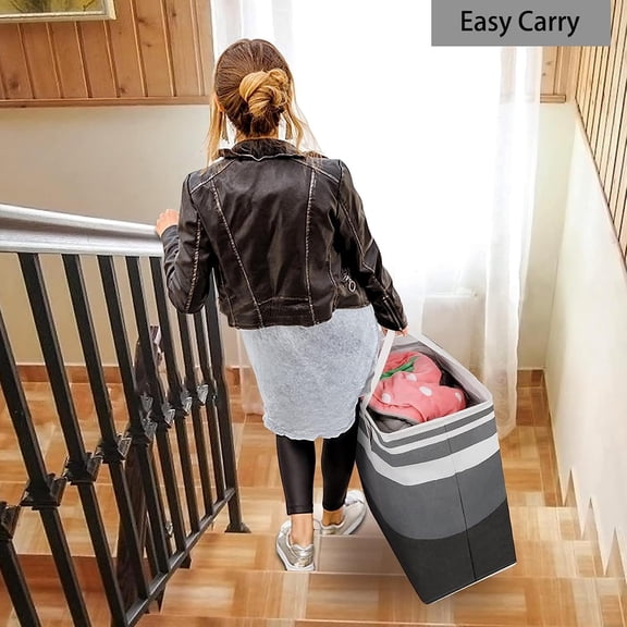 2-Pack 75L Waterproof Collapsible Laundry Basket - Tall with Extended Handles, No Wire Frame for Dorm & Family