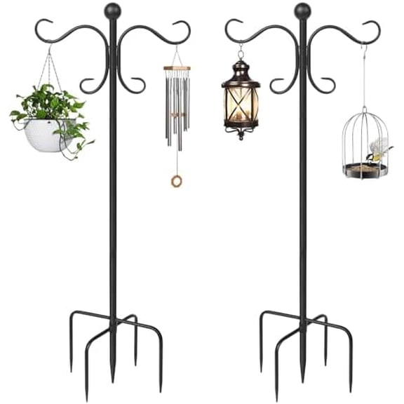 2 Pack 76 Inch Adjustable Double Shepherds Hooks for Outdoor Heavy Duty, Two Sided Garden Bird Feeder Pole for Hanging Plant Baskets, Solar Lights, Weddings Decor